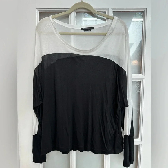 BCBGMAXAZRIA Black & White Lightweight Semi Sheer Long Sleeve Blouse Size XL - Picture 9 of 9